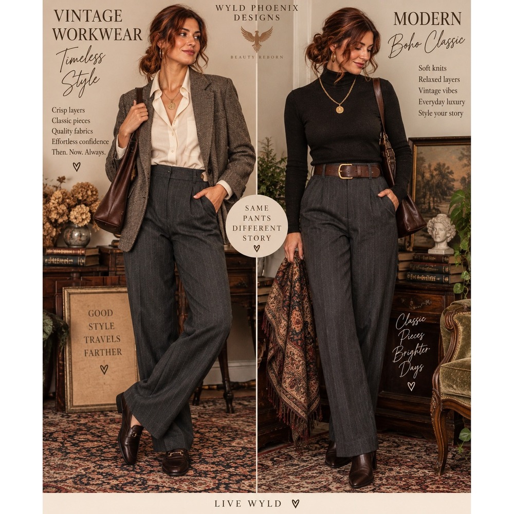 VTG 90s Harve Benard Wool Pinstripe Pleated Trousers 12 Rachel Green Style